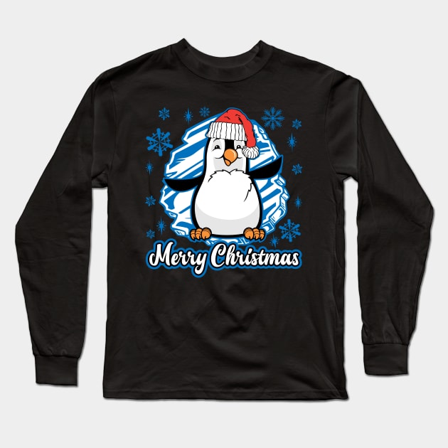 Merry Christmas Penguin Long Sleeve T-Shirt by RadStar